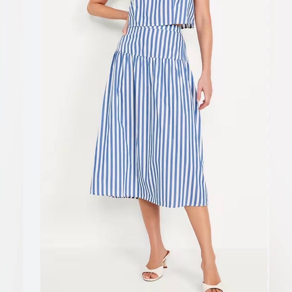Old Navy Women's Dropped-Waist Midi Skirt - Chambray/Blue Stripe - Sz L
